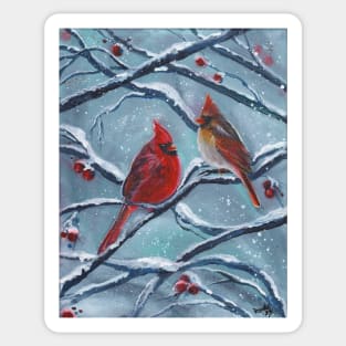 magical night cardinals by Renee L. Lavoie Sticker